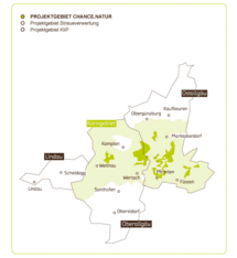 Die hellere grüne Fläche ist die Projektkulisse im Bereich ländliche Entwicklung.